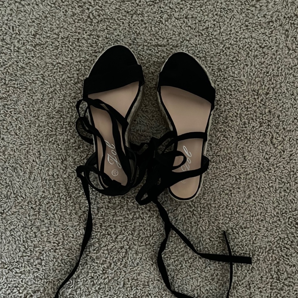 Black wrap up espadrilles sandles open toe